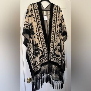 Free People Velvet Burn-out Kimono with fringe